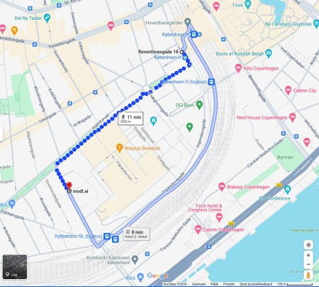 From KBH H central station to Scandic
